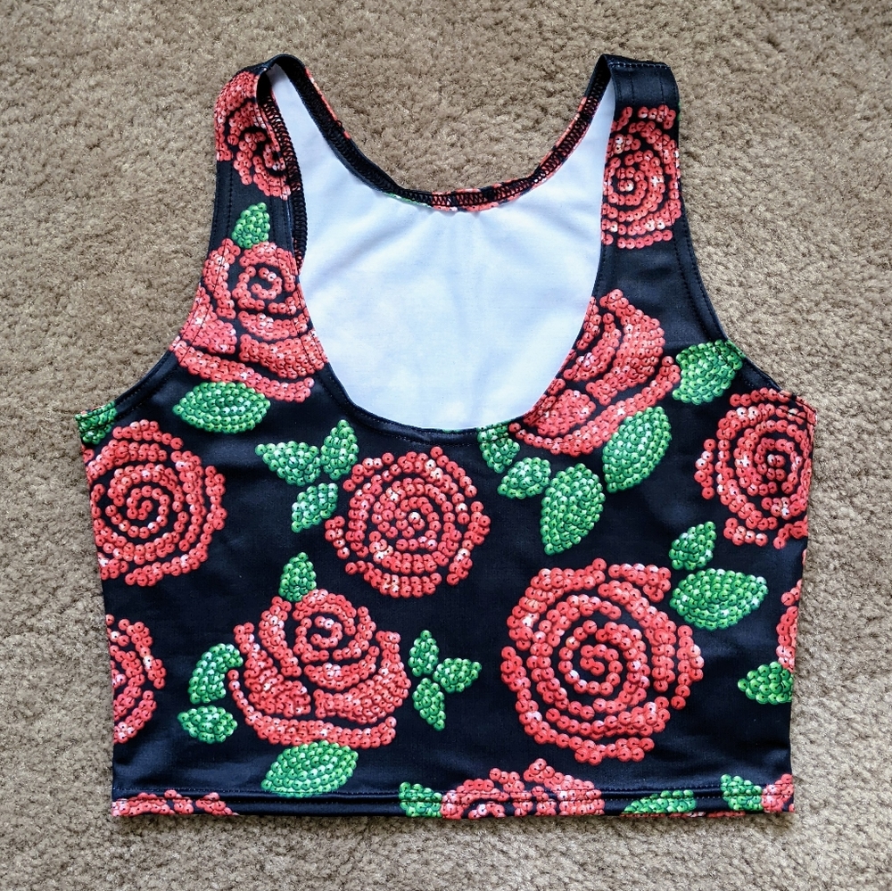 Black Milk Not Actually Sequins Roses crop size S